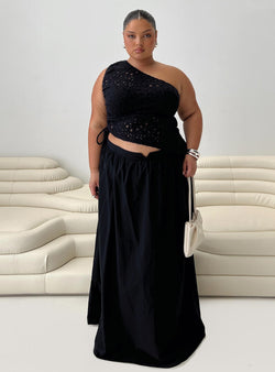 Valentina Gathered High-Waist Maxi Skirt - Onyx Black