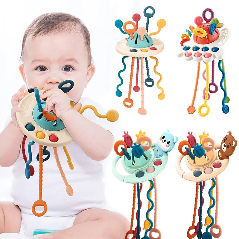 Montessori Pull String Sensory Toys – Silicone Teething & Activity Toys for Babies (6-12 Months)