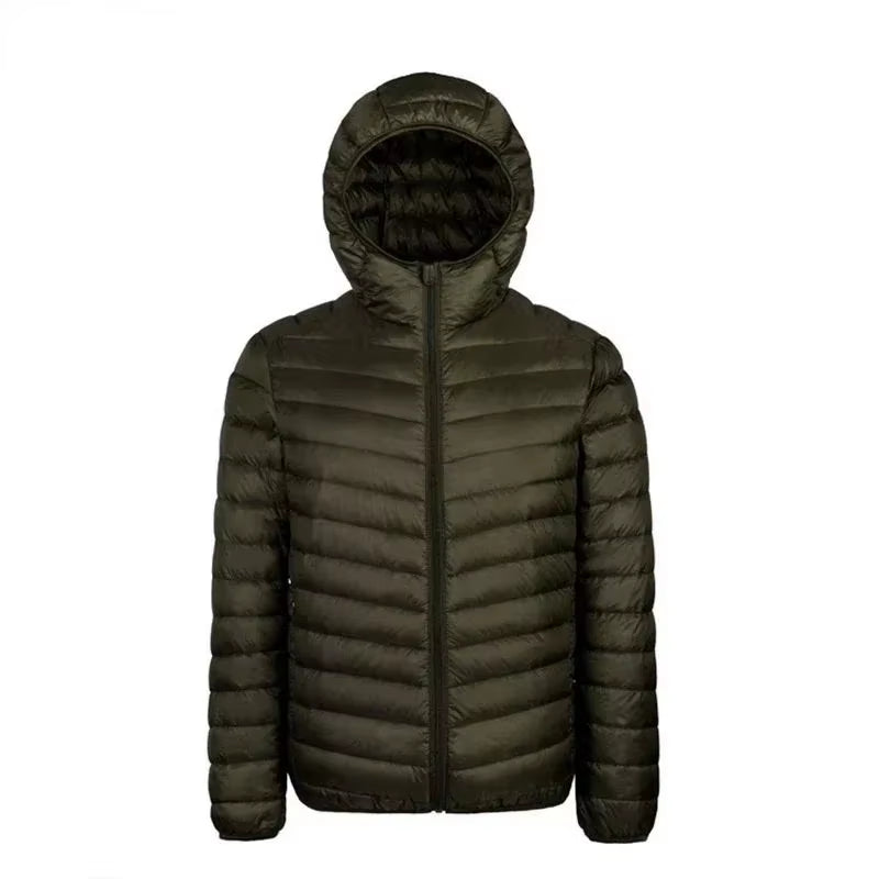 Men's 2024 Lightweight Down Jacket, 90% White Duck Down, Hooded Thermal Coat