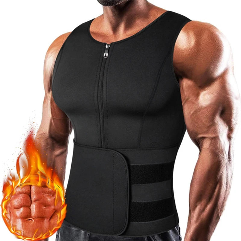 Men's Neoprene Sauna Waist Trainer Vest, Belly Trimmer & Compression Body Shaper