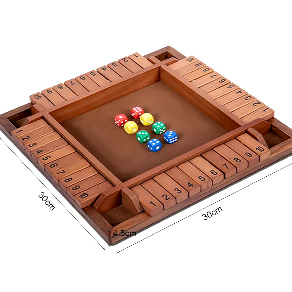 Shut the Box Dice Game – Wooden 4-Player Board for Family Fun & Party Entertainment