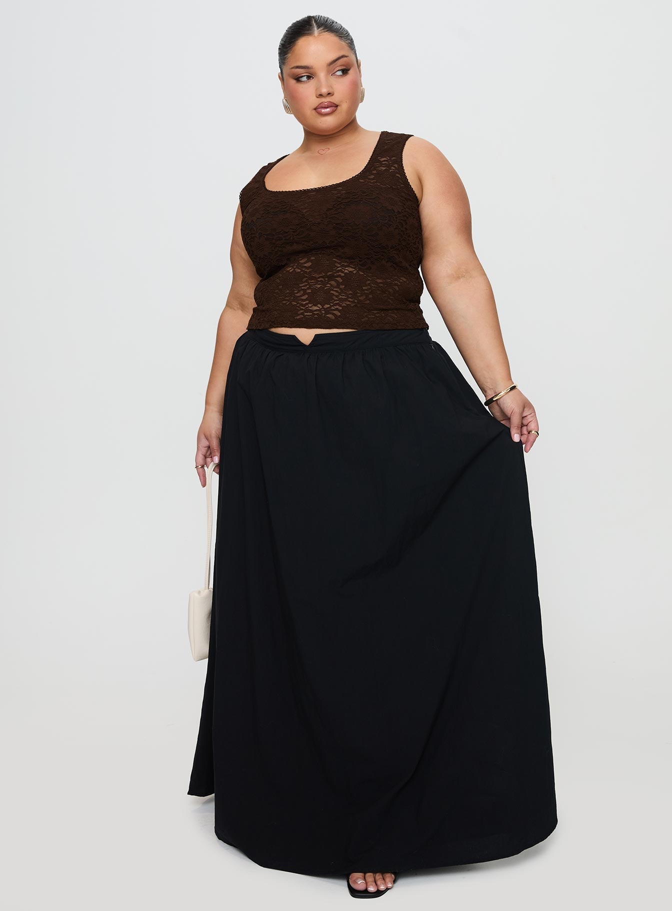 Valentina Gathered High-Waist Maxi Skirt - Onyx Black