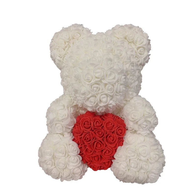 2024 Rose Bear Teddy - 40cm Heart-Shaped Artificial Rose Bear for Women | Perfect Valentine’s Day Gift