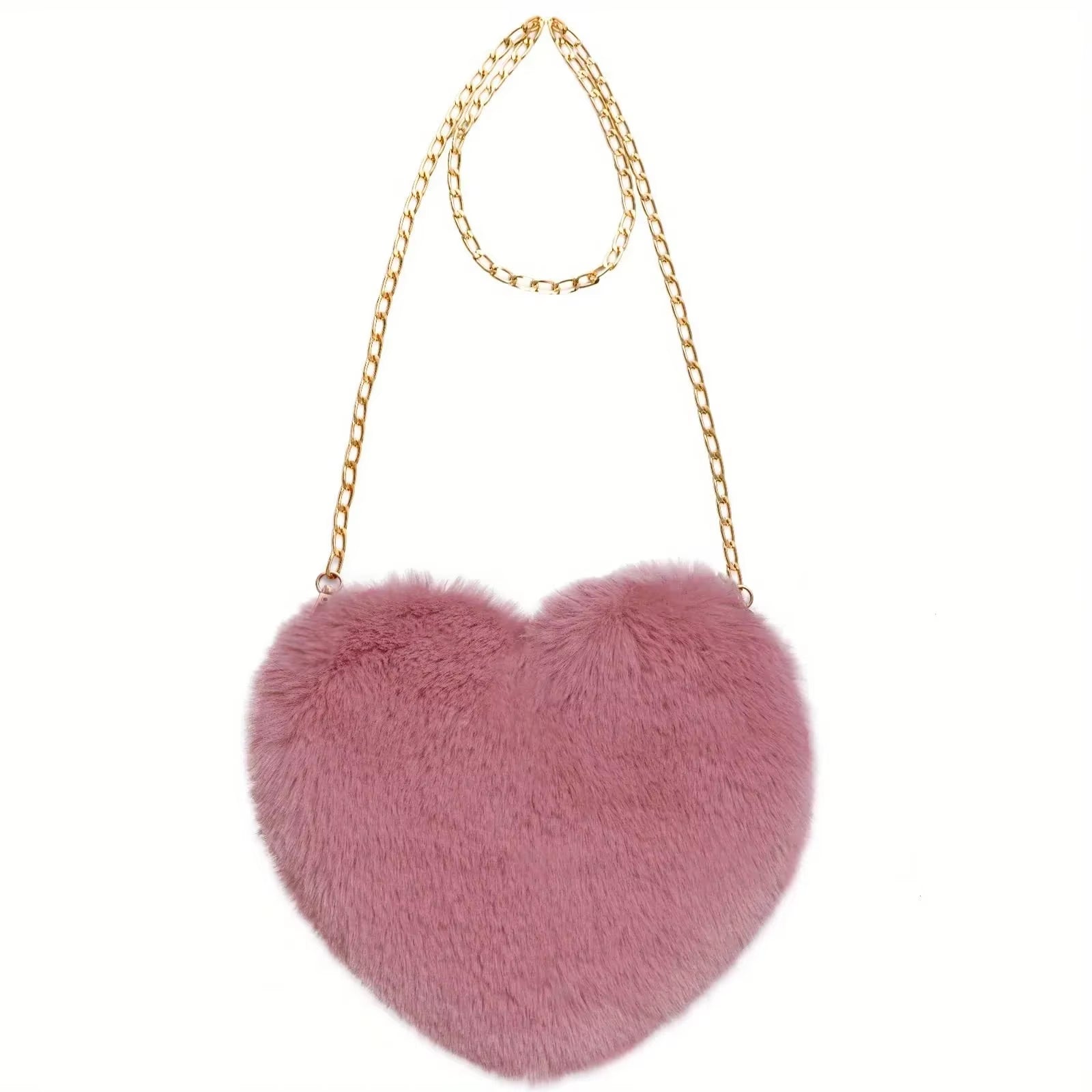 Faux Fur Heart Crossbody Bag, Cute Fluffy Chain Shoulder Purse for Women