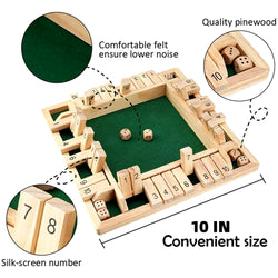 Shut the Box Dice Game – Wooden 4-Player Board for Family Fun & Party Entertainment