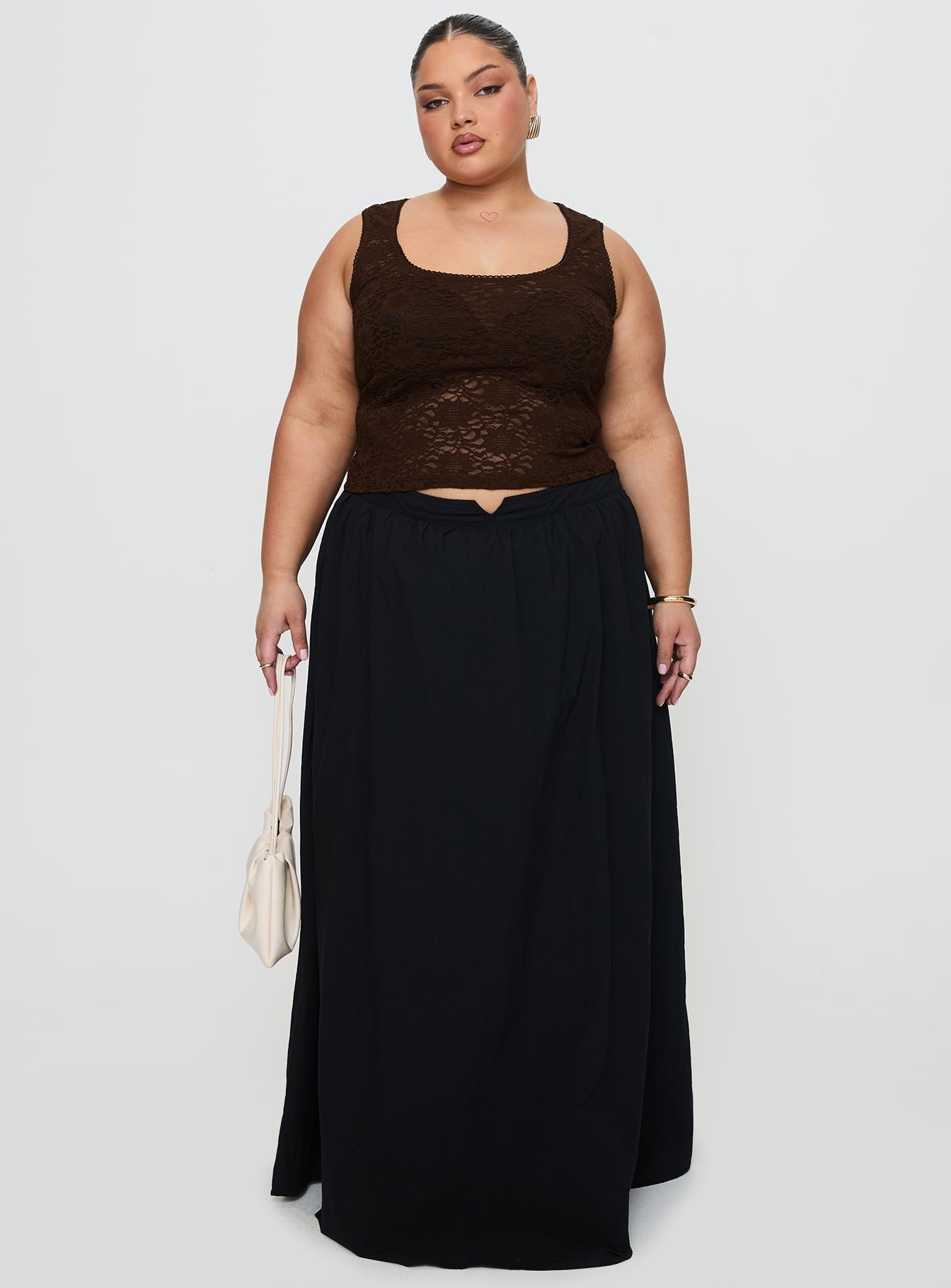 Valentina Gathered High-Waist Maxi Skirt - Onyx Black