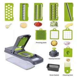 12-in-1 Multifunctional Vegetable Slicer & Cutter with Basket, Grater & Chopper