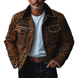 Raul Leopard Print Suede Lapel Cargo Jacket