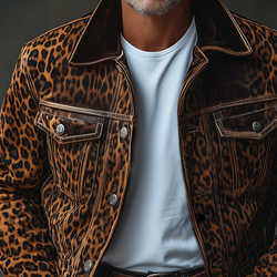 Raul Leopard Print Suede Lapel Cargo Jacket