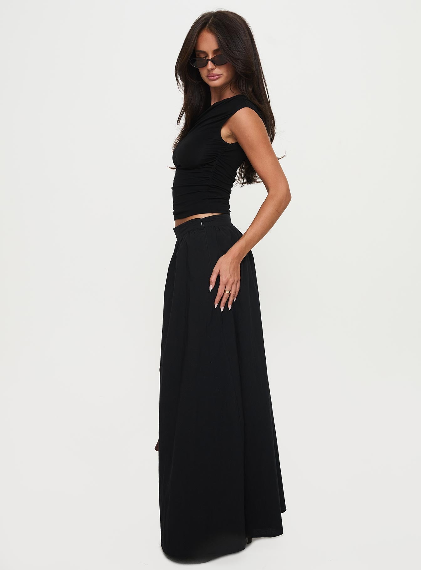 Valentina Gathered High-Waist Maxi Skirt - Onyx Black