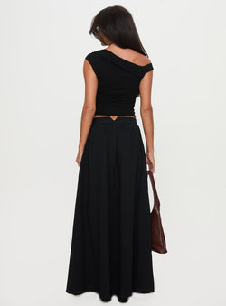 Valentina Gathered High-Waist Maxi Skirt - Onyx Black