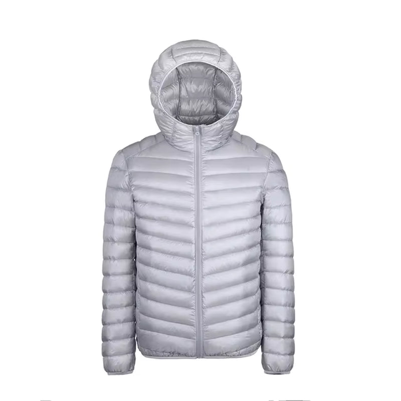 Men's 2024 Lightweight Down Jacket, 90% White Duck Down, Hooded Thermal Coat