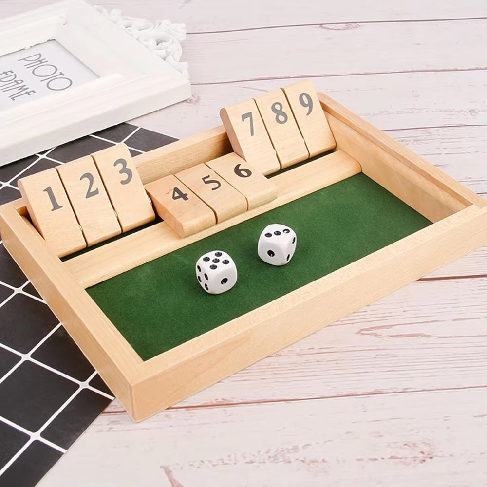 Shut the Box Dice Game – Wooden 4-Player Board for Family Fun & Party Entertainment