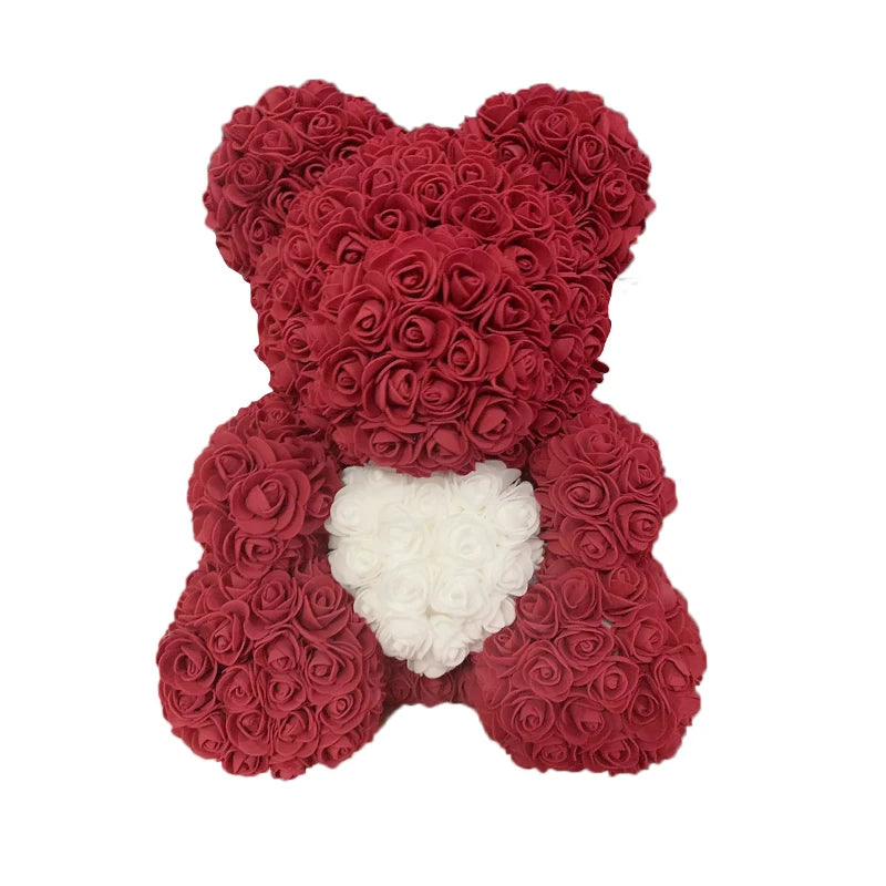 2024 Rose Bear Teddy - 40cm Heart-Shaped Artificial Rose Bear for Women | Perfect Valentine’s Day Gift