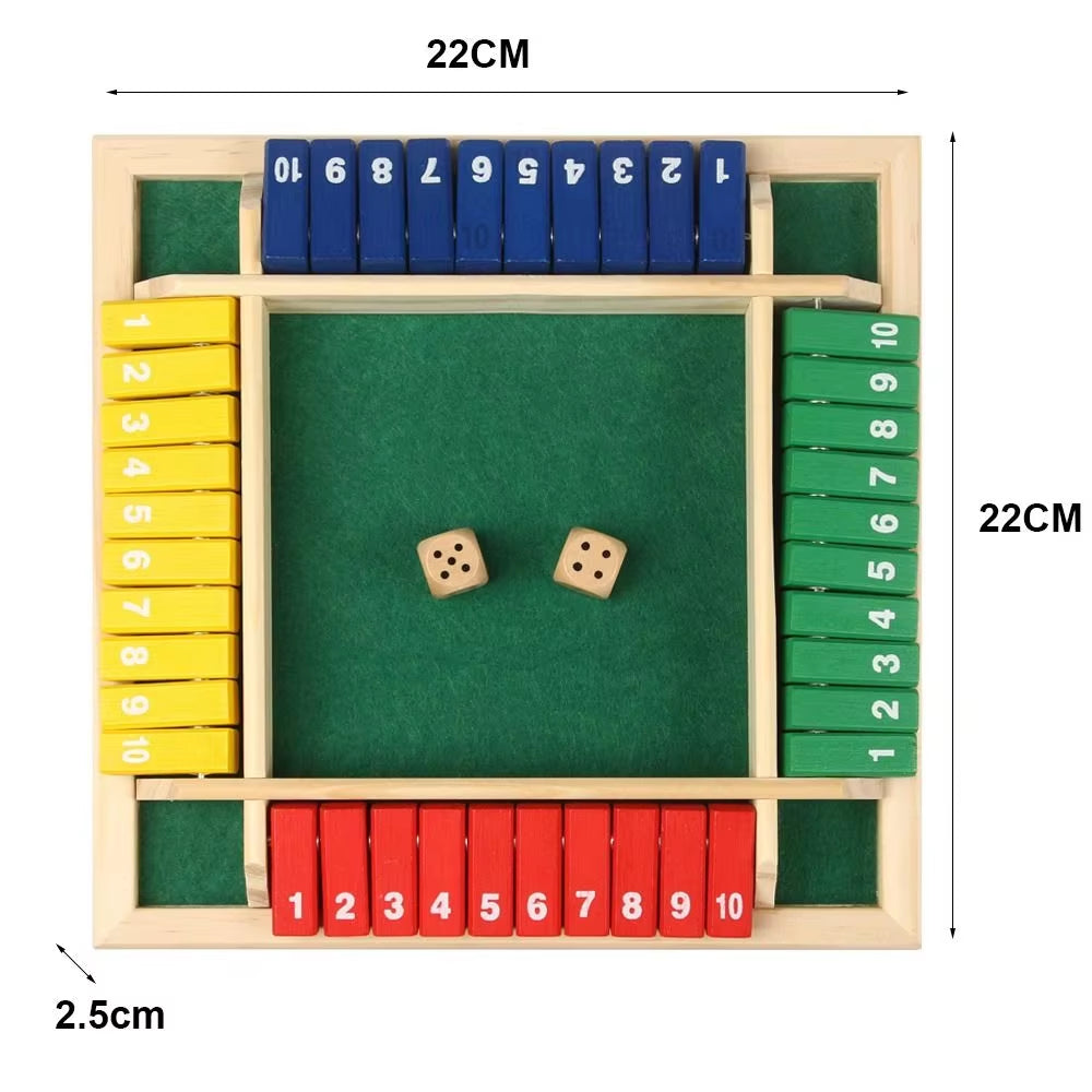 Shut the Box Dice Game – Wooden 4-Player Board for Family Fun & Party Entertainment