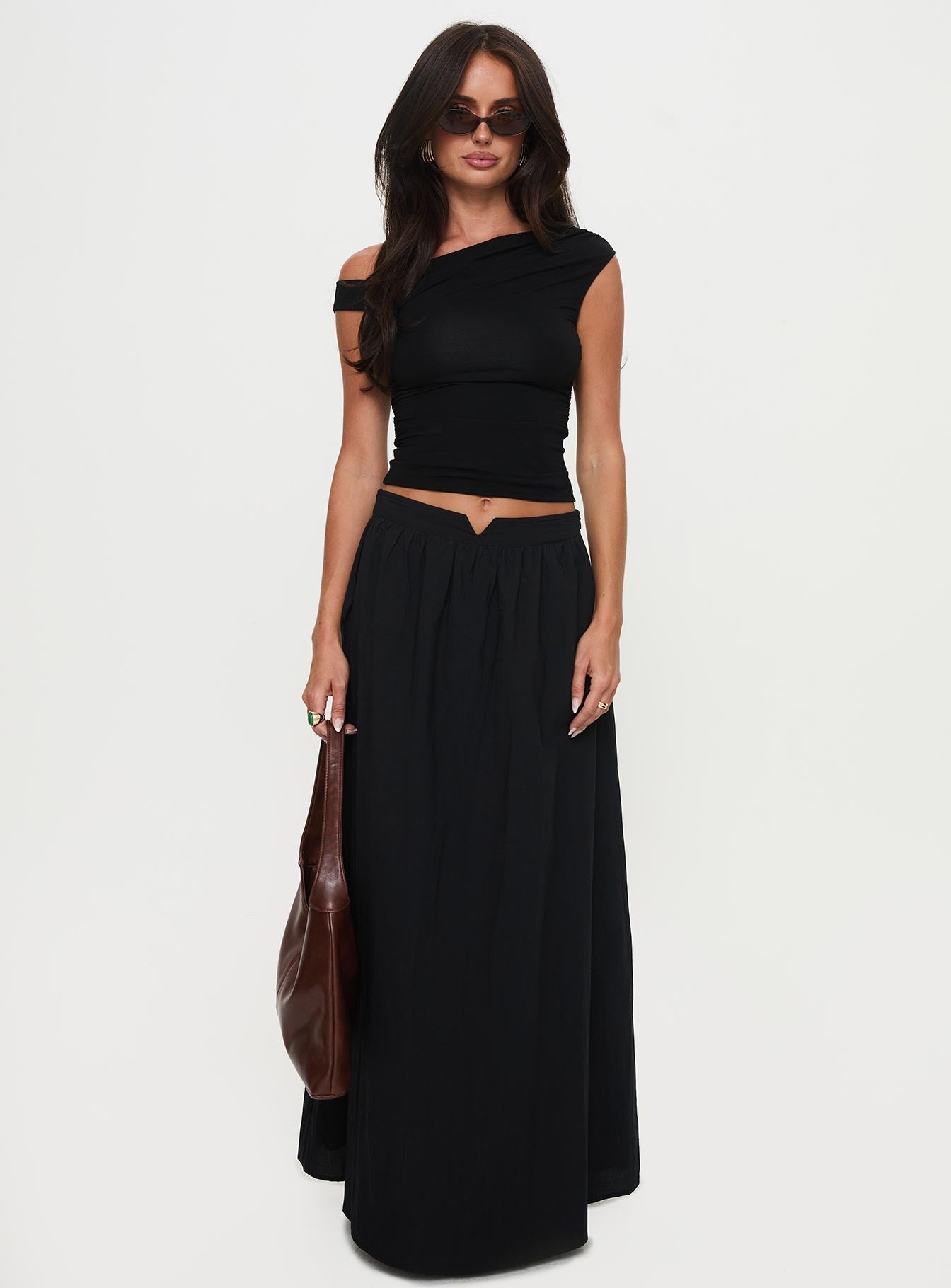 Valentina Gathered High-Waist Maxi Skirt - Onyx Black