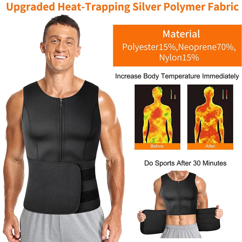 Men's Neoprene Sauna Waist Trainer Vest, Belly Trimmer & Compression Body Shaper