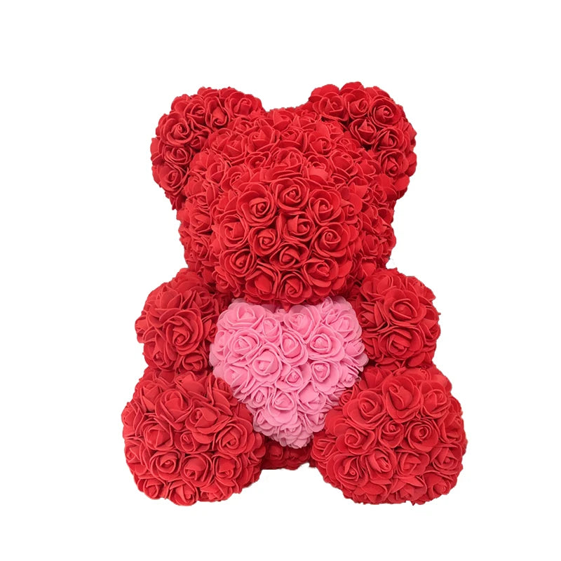 2024 Rose Bear Teddy - 40cm Heart-Shaped Artificial Rose Bear for Women | Perfect Valentine’s Day Gift