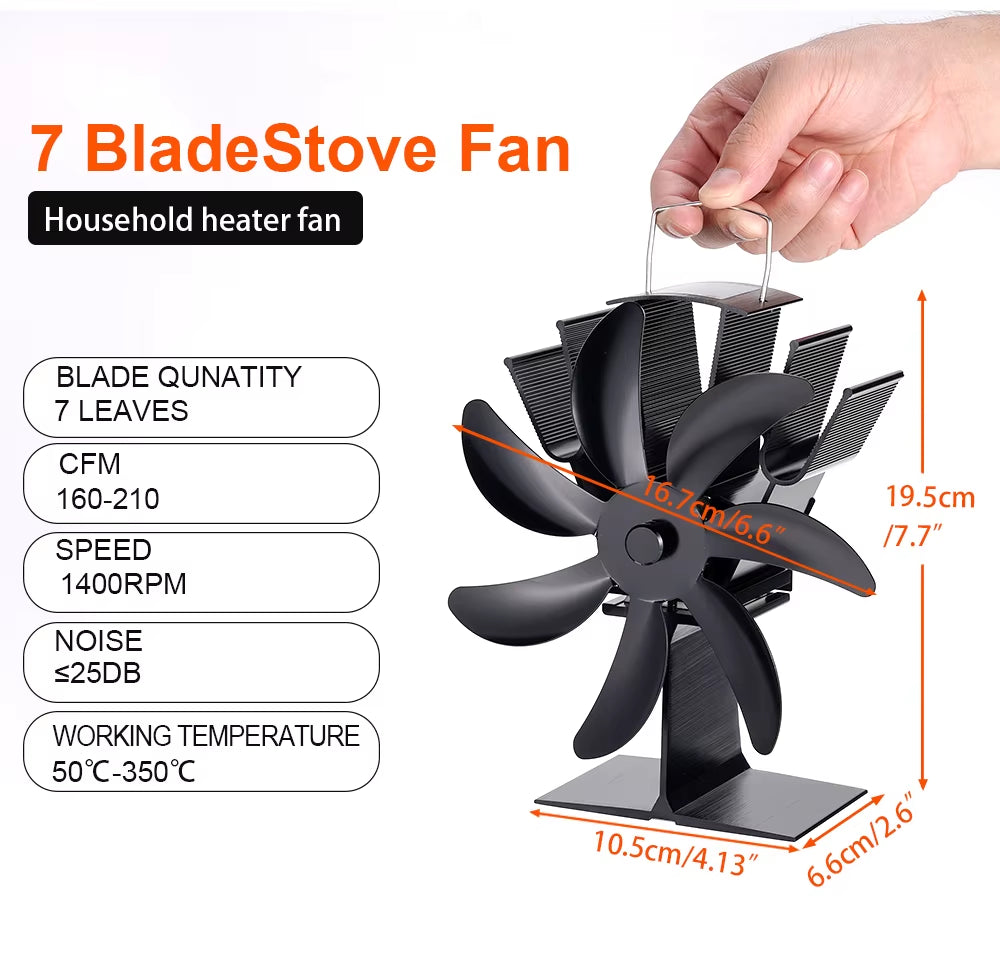 7-Blade Heat Powered Stove Fan – Quiet Eco-Fan for Efficient Fireplace & Wood Burner Heat Distribution