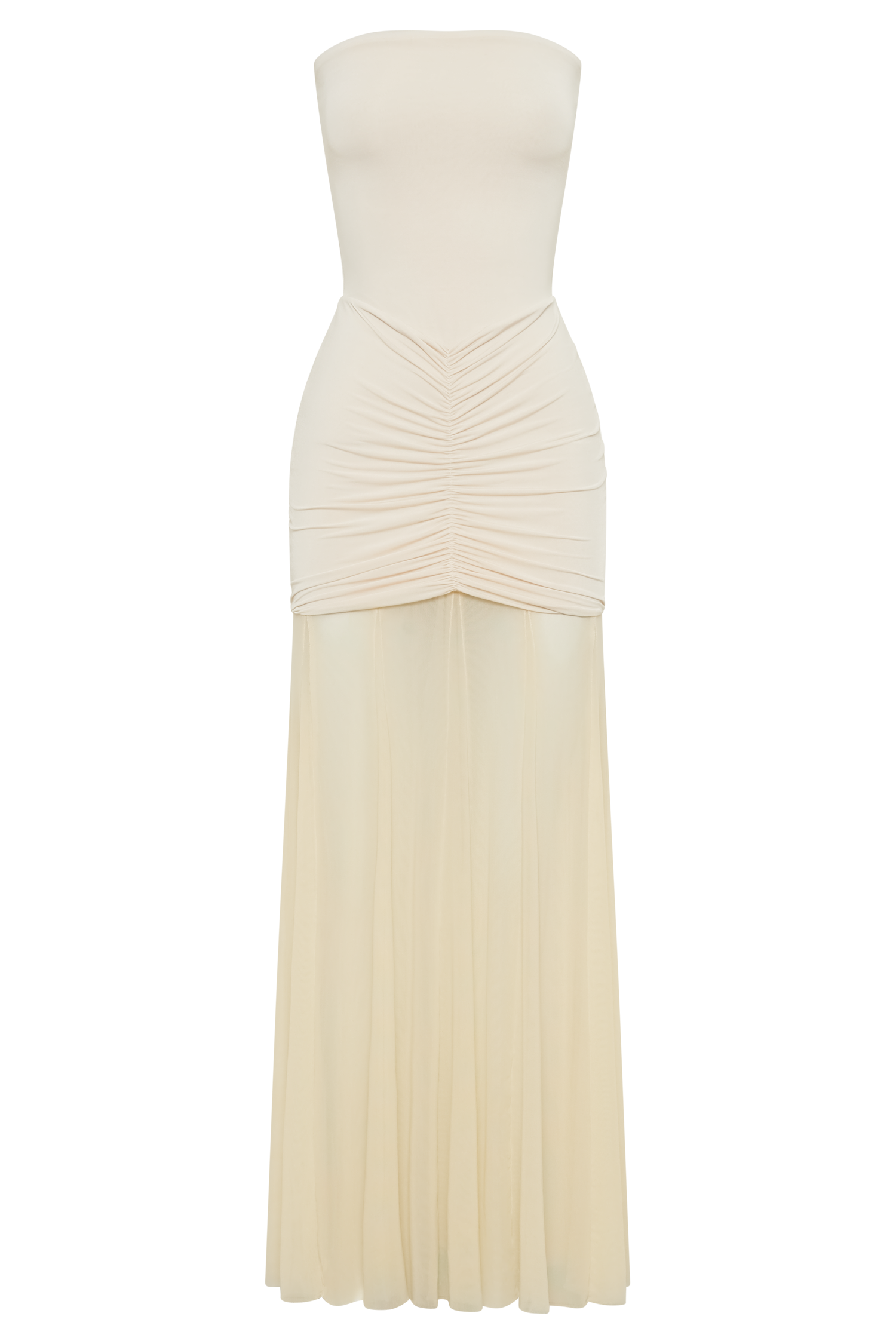 Caspian Slinky And Mesh Off Shoulder Maxi Dress - Ivory