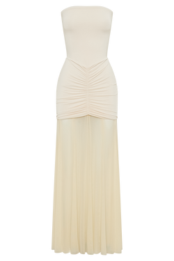 Caspian Slinky And Mesh Off Shoulder Maxi Dress - Ivory