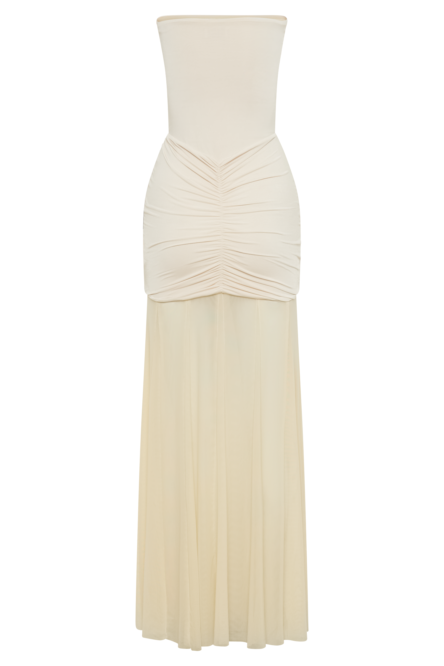 Caspian Slinky And Mesh Off Shoulder Maxi Dress - Ivory