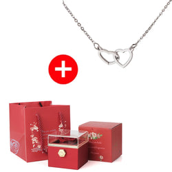 Valentine's Day Gift  Double Heart/ Engraved Name Steel Necklace Eternal Rose Box