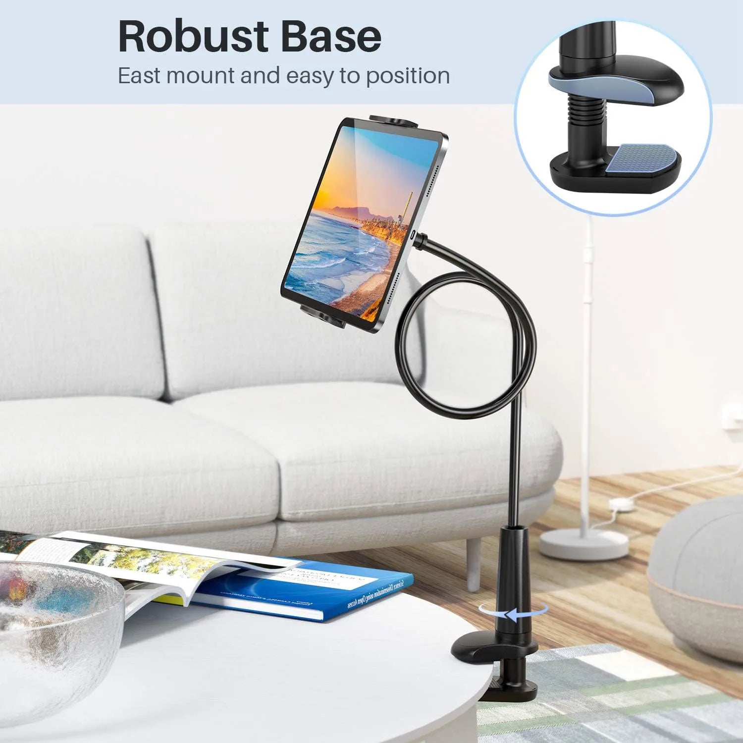 80cm Tablet Holder Stand Bed Adjustable Flexible Arm Tablets Mount Clamp on Table For iPad Air Mini Or Other 4.7-10.5