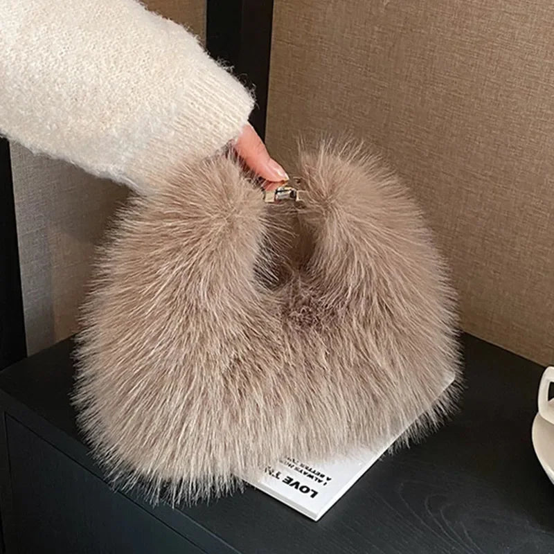 Winter Fashion Plush Women'S Hand Bag Cute Soft Faux Fur