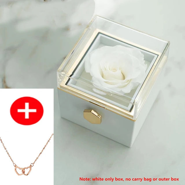 Valentine's Day Gift  Double Heart/ Engraved Name Steel Necklace Eternal Rose Box