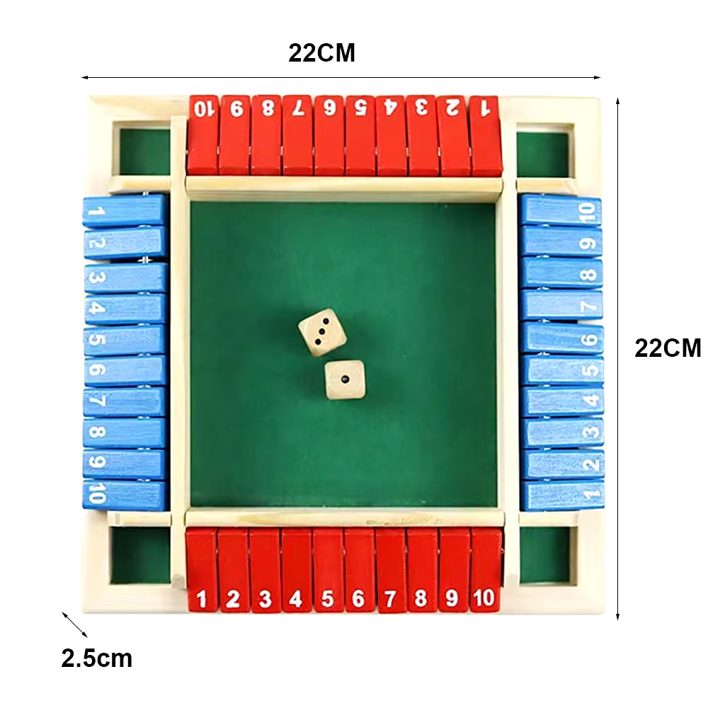 Shut the Box Dice Game – Wooden 4-Player Board for Family Fun & Party Entertainment