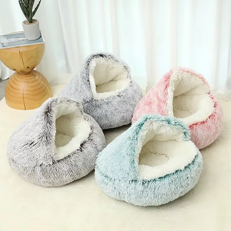 Cozy 2-in-1 Winter Plush Pet Bed – Warm Cat & Small Dog Cushion Nest