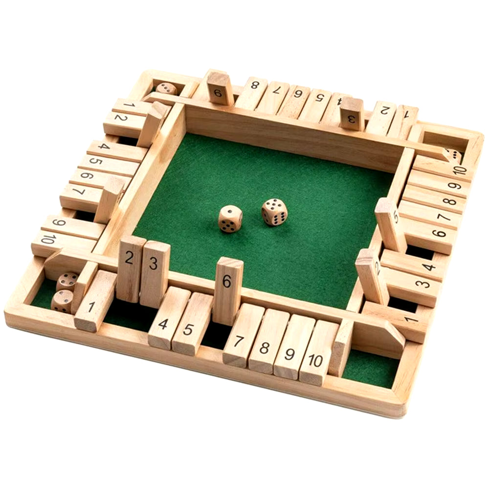 Shut the Box Dice Game – Wooden 4-Player Board for Family Fun & Party Entertainment