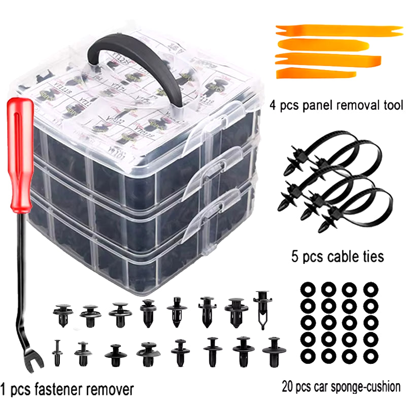 Car Plastic Retainer Clips – Mixed Size Fender, Bumper & Trim Panel Fasteners with Tool