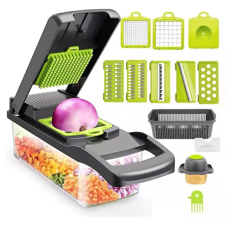 12-in-1 Multifunctional Vegetable Slicer & Cutter with Basket, Grater & Chopper