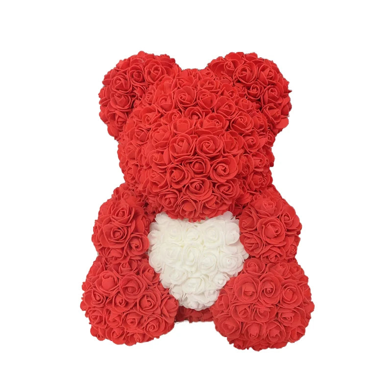 2024 Rose Bear Teddy - 40cm Heart-Shaped Artificial Rose Bear for Women | Perfect Valentine’s Day Gift