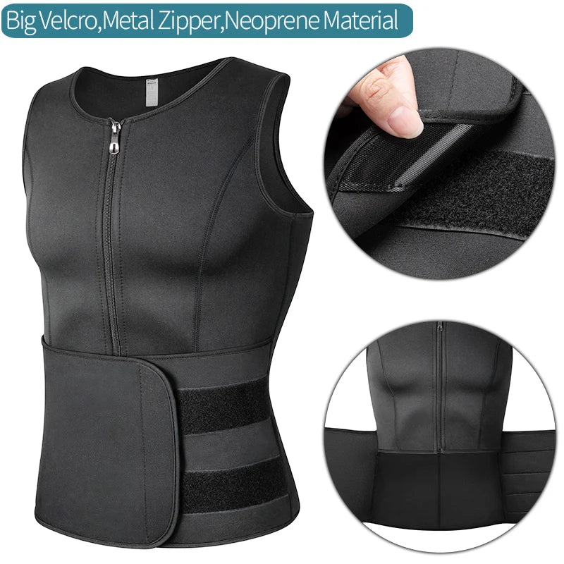 Men's Neoprene Sauna Waist Trainer Vest, Belly Trimmer & Compression Body Shaper